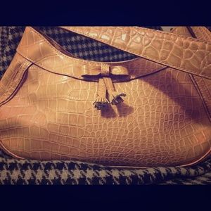 Liz Claiborne small nude faux crocodile bag